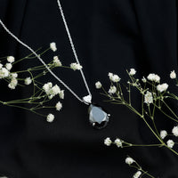 Certified 9 Carat Lab Grown Black Diamond Teardrop Necklace With Silver Chain