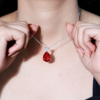 9 Carat Pear Shape Lab Grown Orange Sapphire Teardrop Necklace with Silver Chain