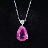 9 Carat Lab Grown Pink Sapphire Teardrop Necklace with Silver Chain