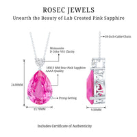 9 Carat Lab Grown Pink Sapphire Teardrop Necklace with Silver Chain