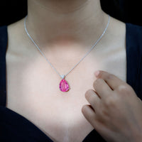 9 Carat Lab Grown Pink Sapphire Teardrop Necklace with Silver Chain