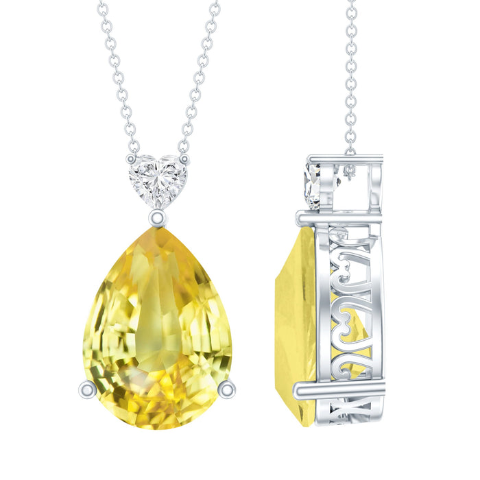 9 Carat yellow sapphire teardrop pendant necklace with silver chain, lab-grown gemstone, elegant jewelry by Rosec Jewels