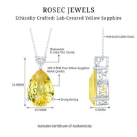 9 Carat Lab Grown Yellow Sapphire Teardrop Pendant Necklace with Silver Chain