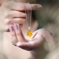 9 Carat Lab Grown Yellow Sapphire Teardrop Pendant Necklace with Silver Chain