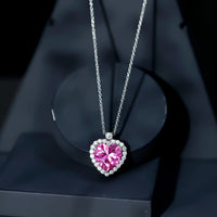 5.5 Carat Lab Grown Pink Sapphire Heart Necklace with Halo