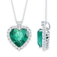 Certified 5.5 Carat Lab Grown Emerald Heart Necklace With Silver Chain