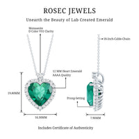 Certified 5.5 Carat Lab Grown Emerald Heart Necklace With Silver Chain