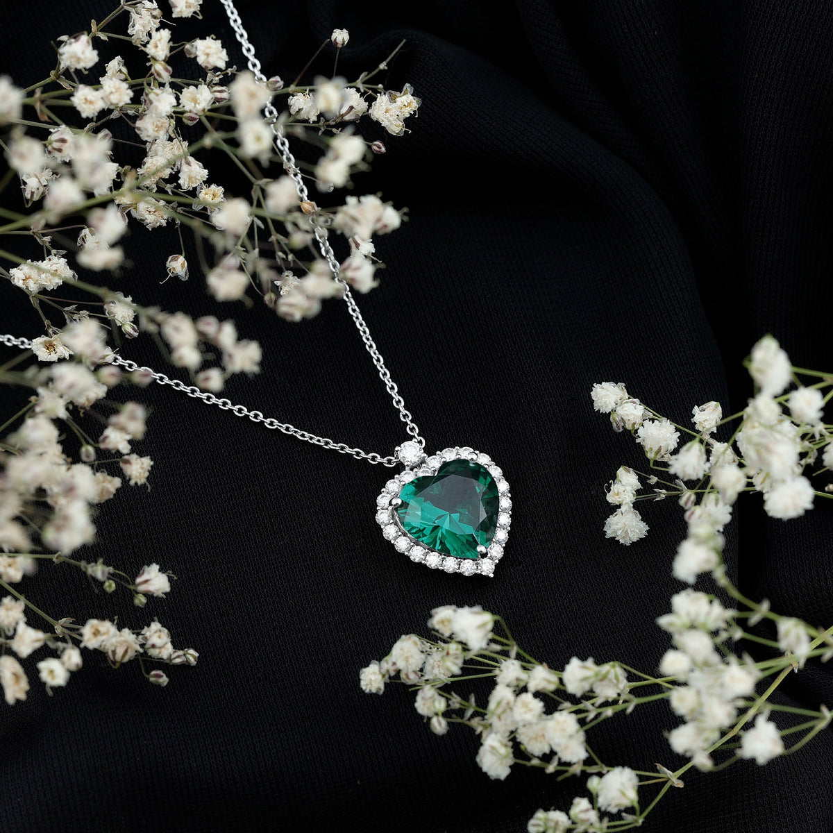 Lab Created 12 MM Emerald Moissanite Heart Pendant Necklace