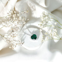 Certified 5.5 Carat Lab Grown Emerald Heart Necklace With Silver Chain