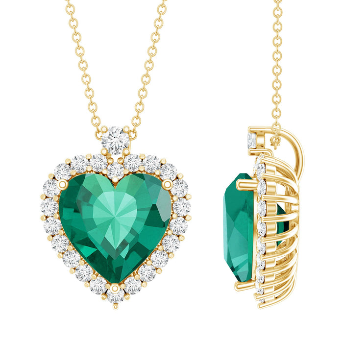 Lab-created 12mm emerald moissanite heart pendant necklace from Rosec Jewels, showcasing a sparkling heart-shaped gemstone on a delicate chain.
