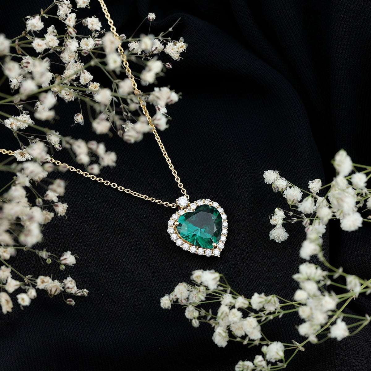 Lab Created 12 MM Emerald Moissanite Heart Pendant Necklace