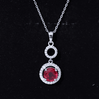 Lab Grown Ruby Dangle Necklace with Moissanite Halo