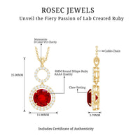 Lab Grown Ruby Dangle Necklace with Moissanite Halo