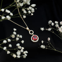 Lab Grown Ruby Dangle Necklace with Moissanite Halo