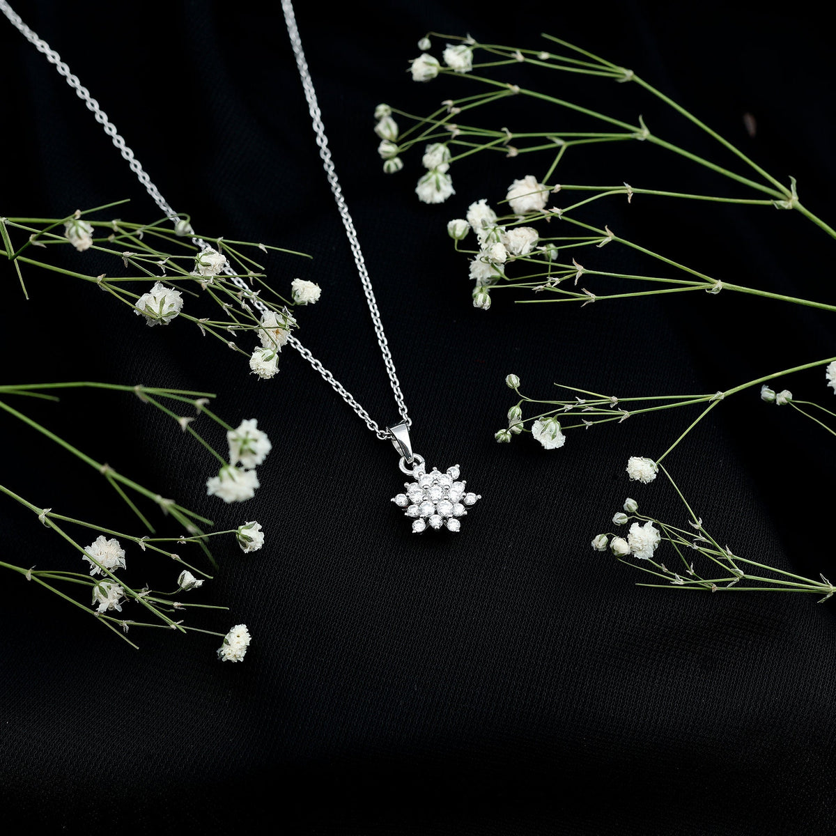 Certified Moissanite Snowflake Necklace with Silver Chain