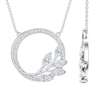 Marquise and round cut moissanite leaf pendant necklace with sparkling gemstones, elegant jewelry from Rosec Jewels.