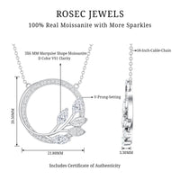 Rosec Jewels moissanite leaf eternity pendant with marquise and round cut stones on a delicate chain.