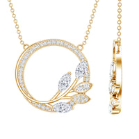 Marquise and round cut moissanite leaf eternity pendant necklace with sparkling gemstones and intricate leaf design by Rosec Jewels.