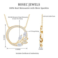 Marquise and round cut moissanite leaf pendant necklace with eternity design from Rosec Jewels, featuring sparkling gemstone accents.