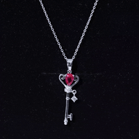 Vintage Inspired Lab Grown Ruby and Diamond Key Pendant Necklace