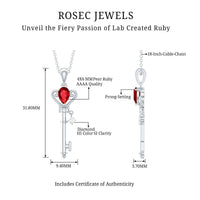 Vintage Inspired Lab Grown Ruby and Diamond Key Pendant Necklace