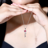 Vintage Inspired Lab Grown Ruby and Diamond Key Pendant Necklace