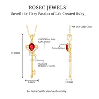 Vintage Inspired Lab Grown Ruby and Diamond Key Pendant Necklace
