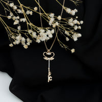 Diamond Key Necklace with Angel Wings