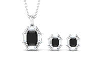 2 CT Art Deco Black Onyx and Moissanite Pendant Earrings Set