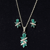 Nature Inspired Emerald and Diamond Dangle jewelry Set