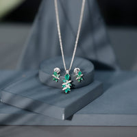 Nature Inspired Emerald and Diamond Dangle jewelry Set