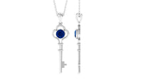 Natural 1 Carat Blue Sapphire Key Pendant Necklace for Women