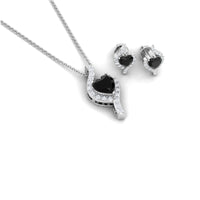 Real Black Onyx Heart Pendant Necklace and Earrings Set with Diamond