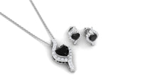 Real Black Onyx Heart Pendant Necklace and Earrings Set with Diamond