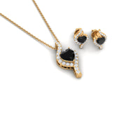 Real Black Onyx Heart Pendant Necklace and Earrings Set with Diamond