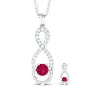 Round Ruby Infinity jewelry Set with Diamond