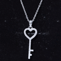Simple Cubic Zirconia Heart Key Necklace