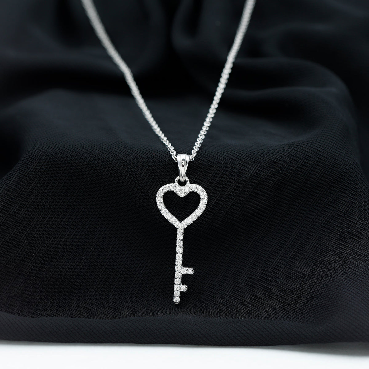 Simple Cubic Zirconia Heart Key Necklace