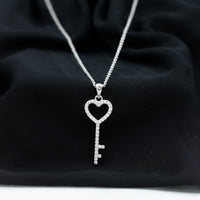 Simple Cubic Zirconia Heart Key Necklace