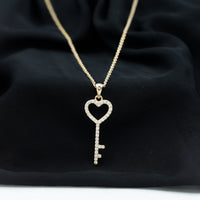 Simple Cubic Zirconia Heart Key Necklace