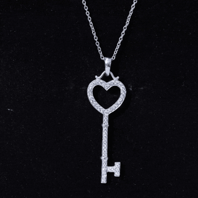 Open Heart Key Pendant with Zircon