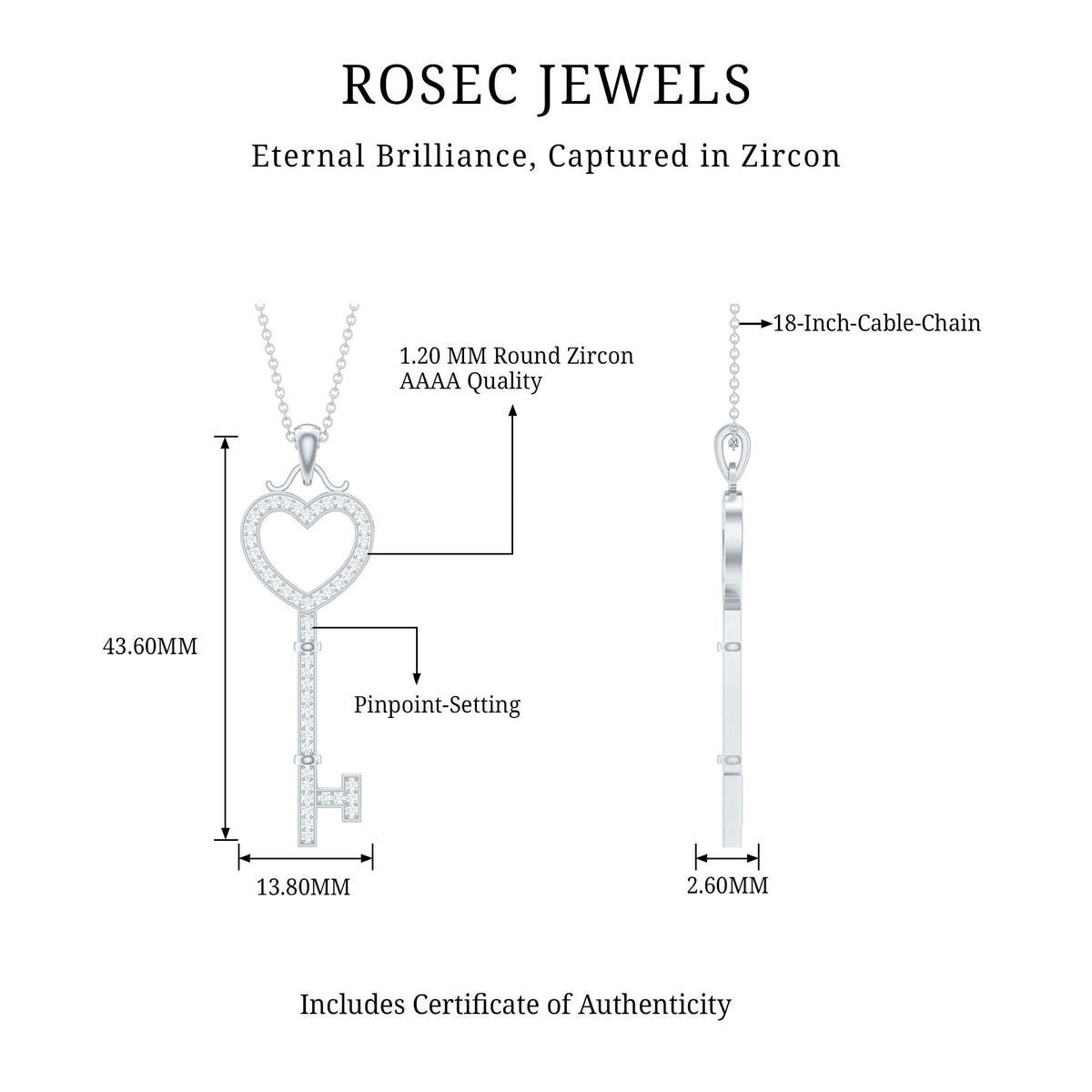 Open Heart Key Pendant with Zircon