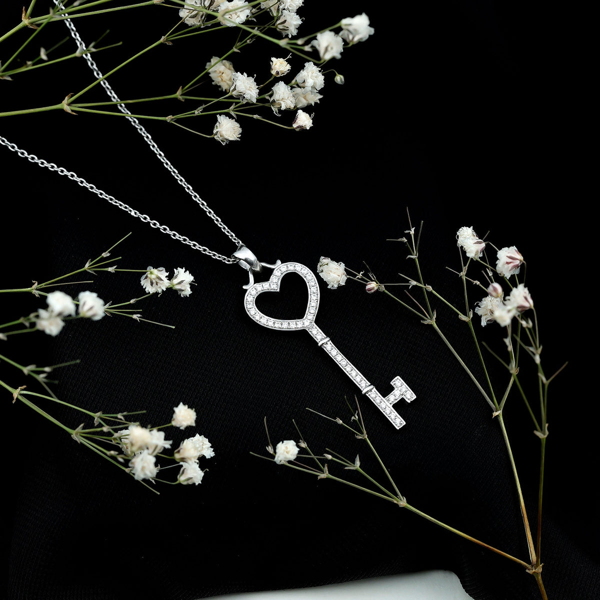 Open Heart Key Pendant with Zircon