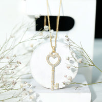 Open Heart Key Pendant with Zircon