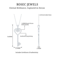 Cubic Zirconia Vintage Inspired Heart Key Pendant Necklace