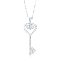 Cubic Zirconia Vintage Inspired Heart Key Pendant Necklace