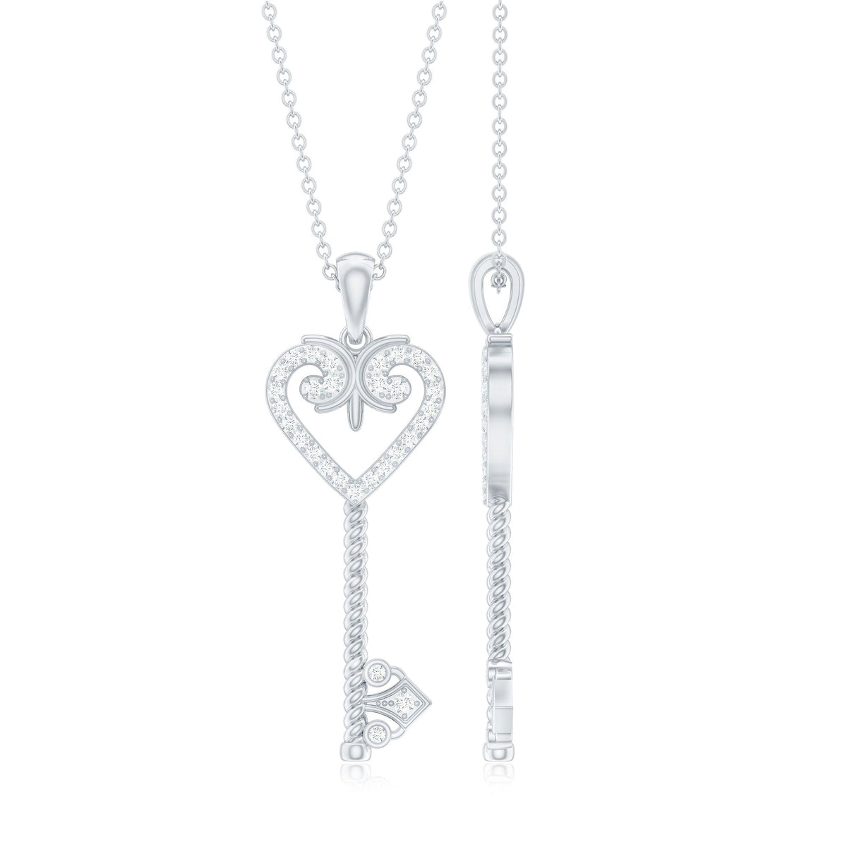 Cubic Zirconia Vintage Inspired Heart Key Pendant Necklace