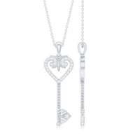 Cubic Zirconia Vintage Inspired Heart Key Pendant Necklace