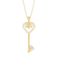 Cubic Zirconia Vintage Inspired Heart Key Pendant Necklace