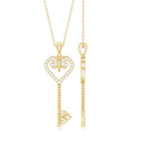 Cubic Zirconia Vintage Inspired Heart Key Pendant Necklace